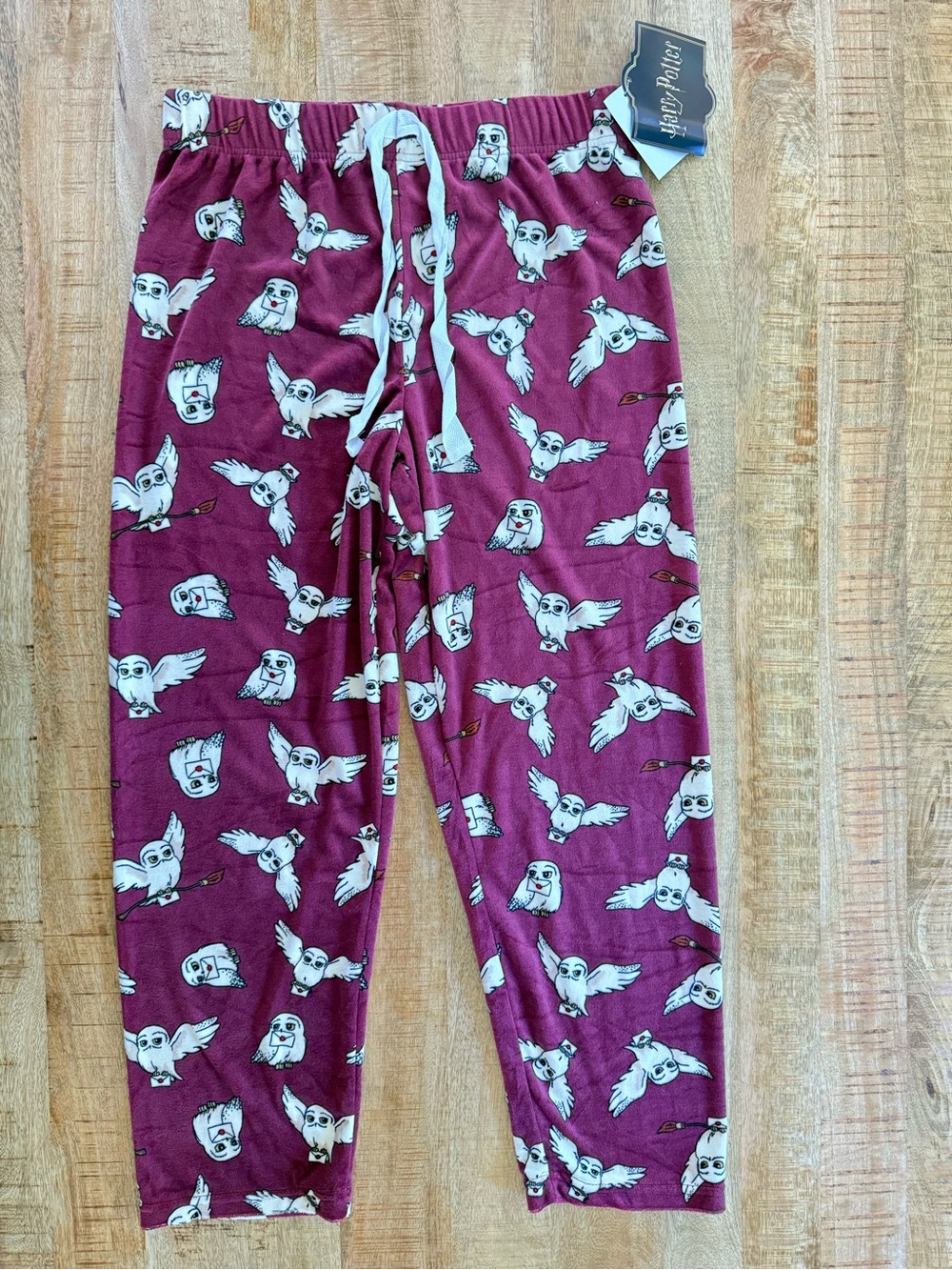 NWT Harry Potter Hedwig Owl Pajama Pants Women XS Burgundy Plush Lounge